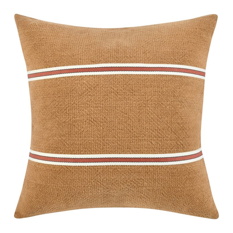Square Accent Throw Pillow, 22 Inch Cotton and Linen, Chestnut Brown - Benzara