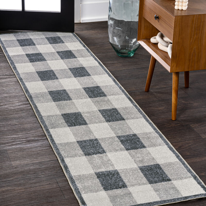 Gingham Gradient Plaid Cottage Machine-Washable Light Area Rug
