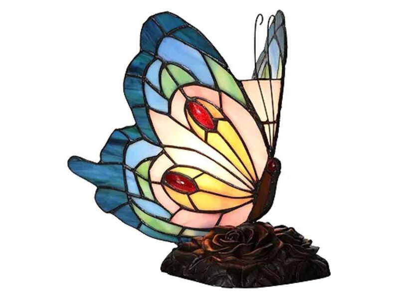 Tiffany Style Butterfly Table Lamp Stained Glass Vintage Nightstand Light image number 0
