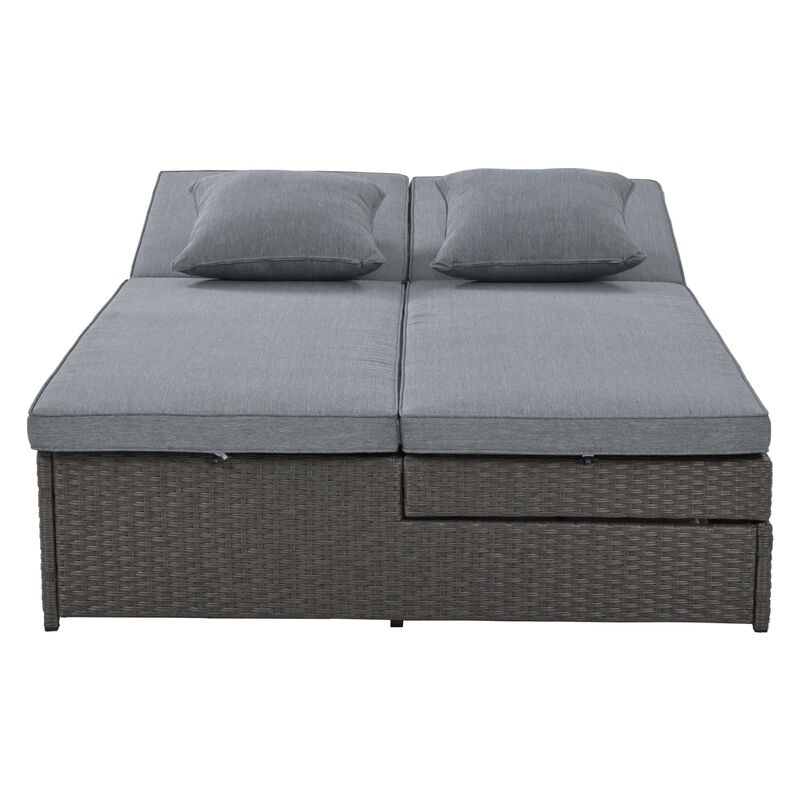 Streamdale Gray Wicker Rattan Double Sunbed Recliners for 2 image number 6