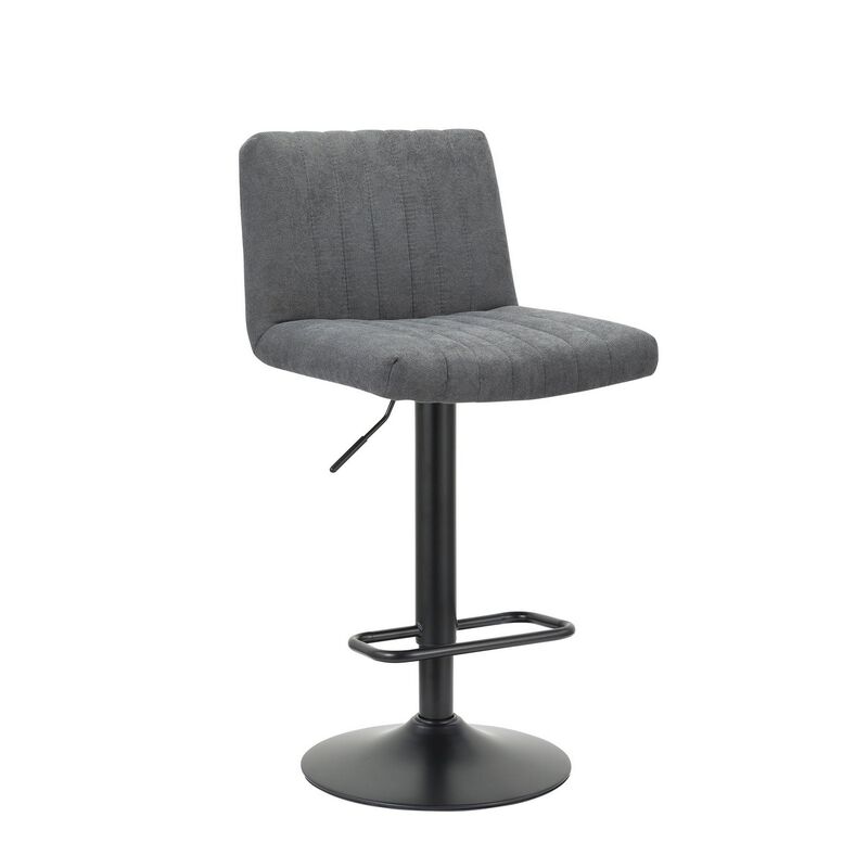 24-31 Inch Modern Barstool, Set of 2, Adjustable Height, Gray Channel Tuft - Benzara image number 0