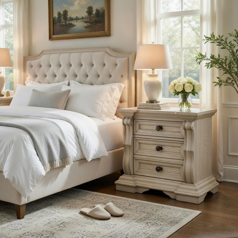 Bryl Oversize Nighstand, 3 Drawers with Bronze Knobs, Antique White image number 1