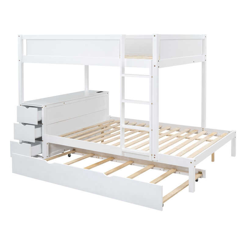 Whisen Full-Over-Full Bunk Bed with Trundle Desk Drawers, Solid Wood for Bedroom Kids image number 5