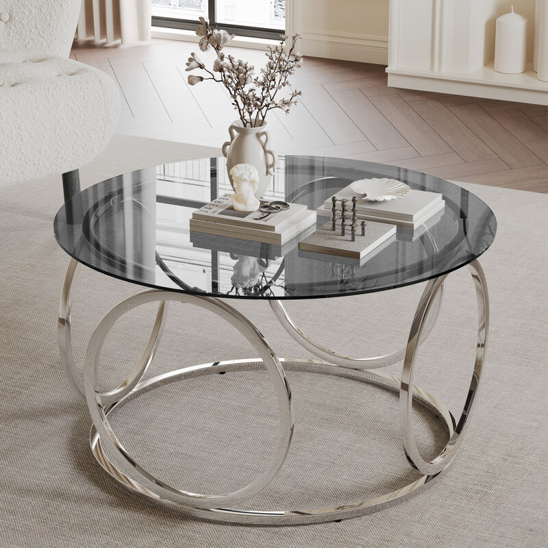 GOODSILO Modern Round Glass Top Coffee Table with Durable Circular Metal Frame Contemporary Accent Center Table for Living Room Office and Lounge Spaces image number 1