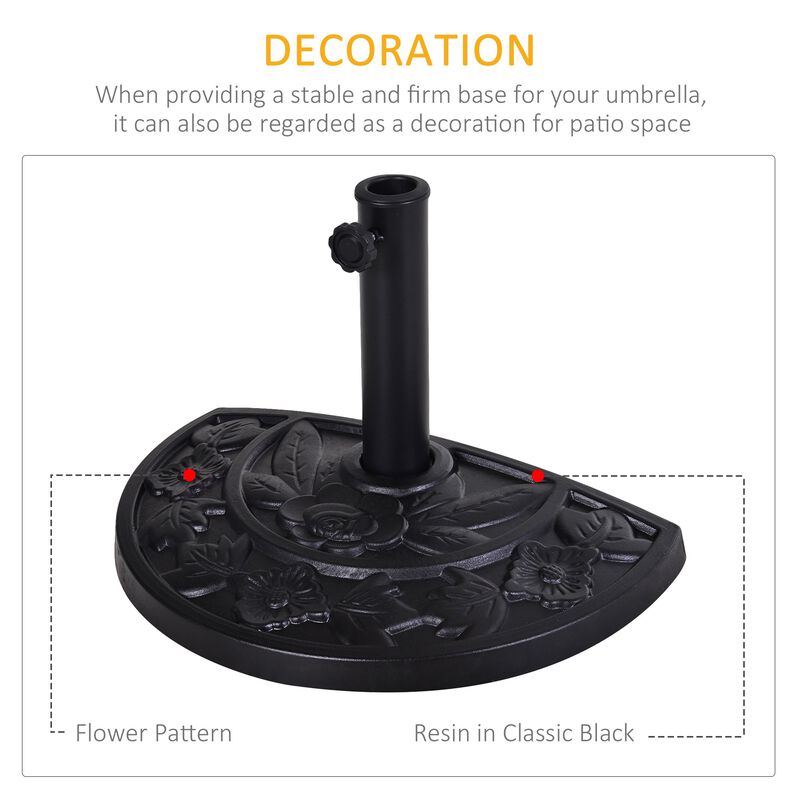 20lbs Half Round Patio Umbrella Base Outdoor Decorative Resin Parasol Stand Holder for Î¦1.5", Î¦1.9" Pole, for Lawn, Deck, Black
