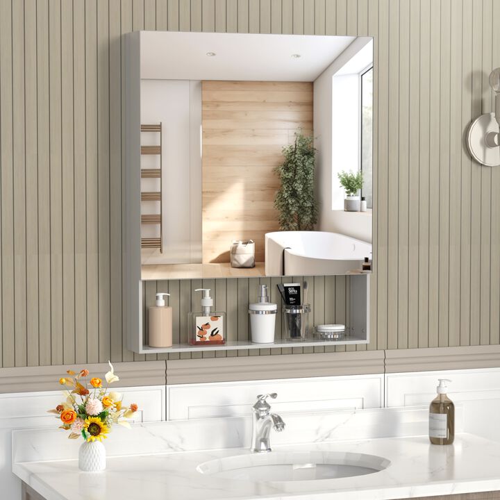 ELEMENT ACE 24x30 Inch Wall Mounted Medicine Cabinet with Adjustable Shelves and Silver Aluminum Frame Surface Mount Bathroom Organization