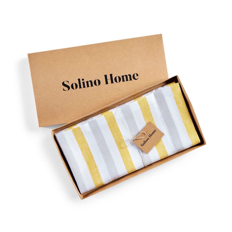 Solino Home 100% Pure Linen Table Throw 52 x 52 Inch | Sorrento Stripe