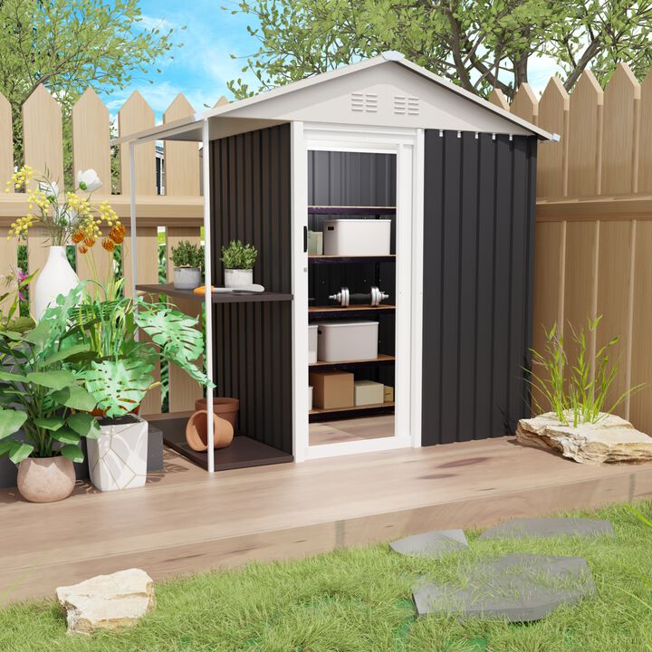 WOW PIONEER 6 x 4 FT Outdoor Storage Shed with Rack and Storage Shelves for Bikes, Gardening Tools, Lawn Supplies for Backyard Patio Use