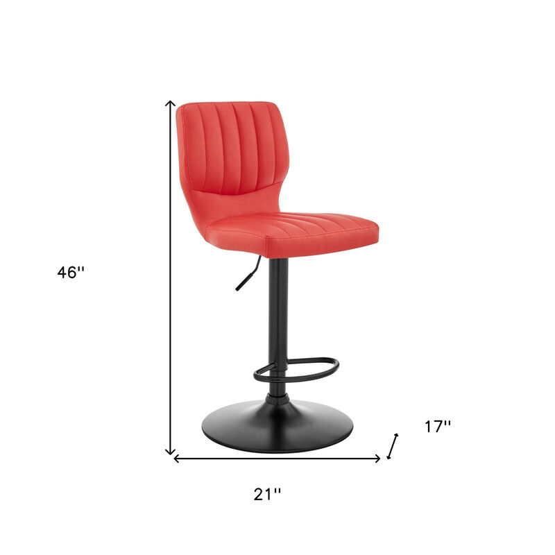 Hivvago Red and Black Faux Leather And Iron Adjustable Height Swivel Bar Chair