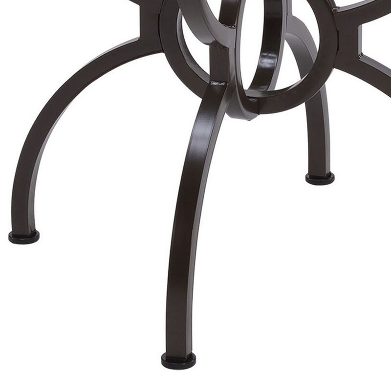 48 Inch Round Dining Table, Clear Glass Top, Interlocked Ring Motif Legs - Benzara