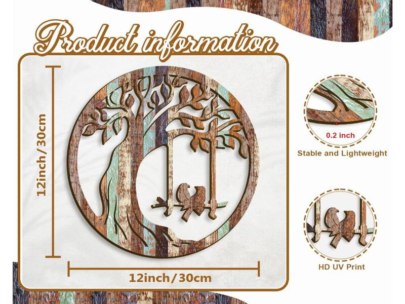 Wooden Tree Birds Wall Plaque Rustic Hanging Decor for Bathroom Living Room image number 2