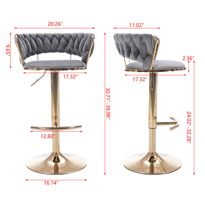 Set Of 2 Bar Stools, With Chrome Footrest And Base Swivel Height Adjustable Mechanical Lifting image number 6