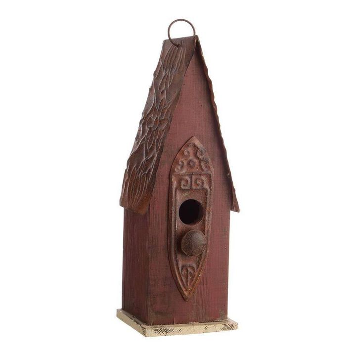 Hivvago Outdoor Garden Rustic Brown Solid Wood and Iron Bird House