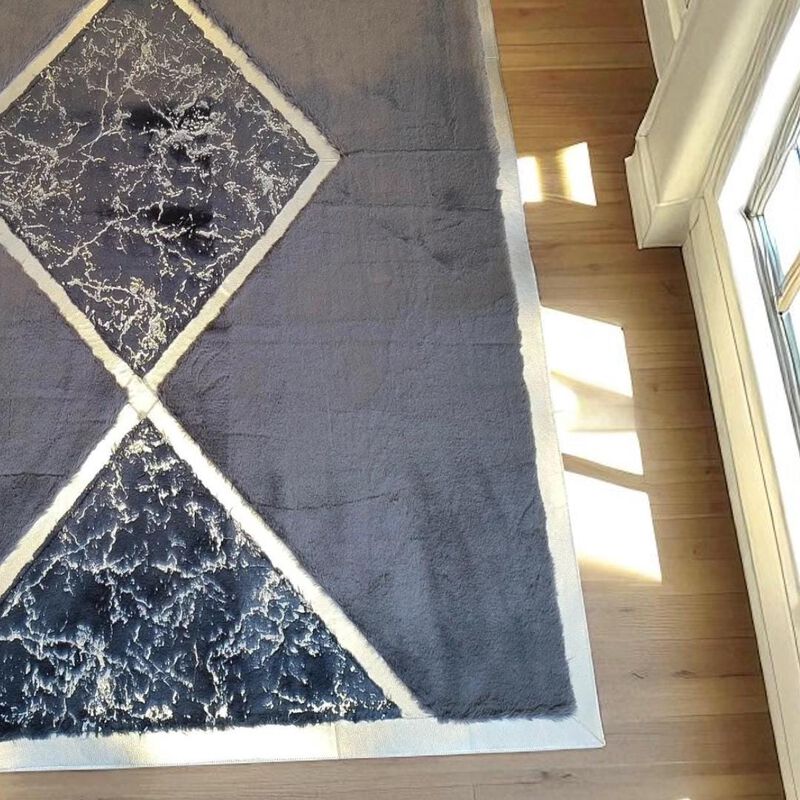 Modern Plush Rug with Black Marble Diamond Center, Custom Size Available image number 2