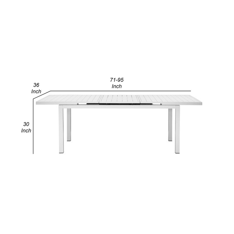 Meta 95 Inch Extendable Dining Table, White Aluminum Frame, Plank Top image number 4