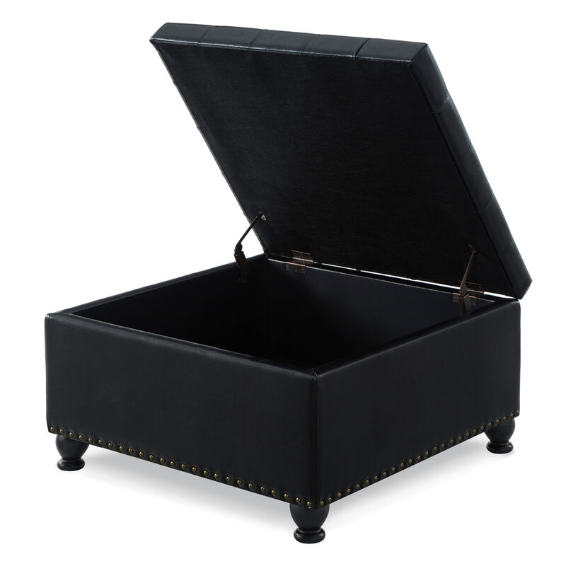 Streamdale Black Upholstered Ottoman with Wooden Legs image number 5