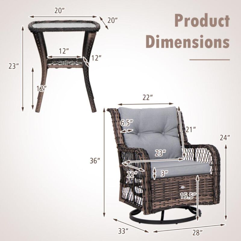 Hivvago 3 Pieces Outdoor Swivel Rocker Set with Small Side Table