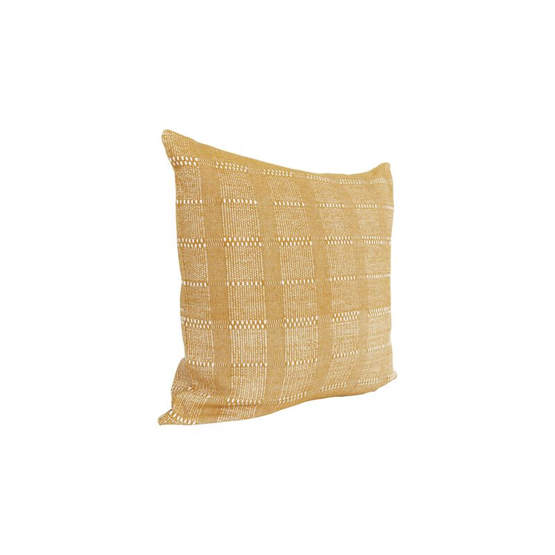 Lisa 22 x 22 Soft Fabric Accent Throw Pillow, Woven Plaid Design, Yellow - Benzara image number 1