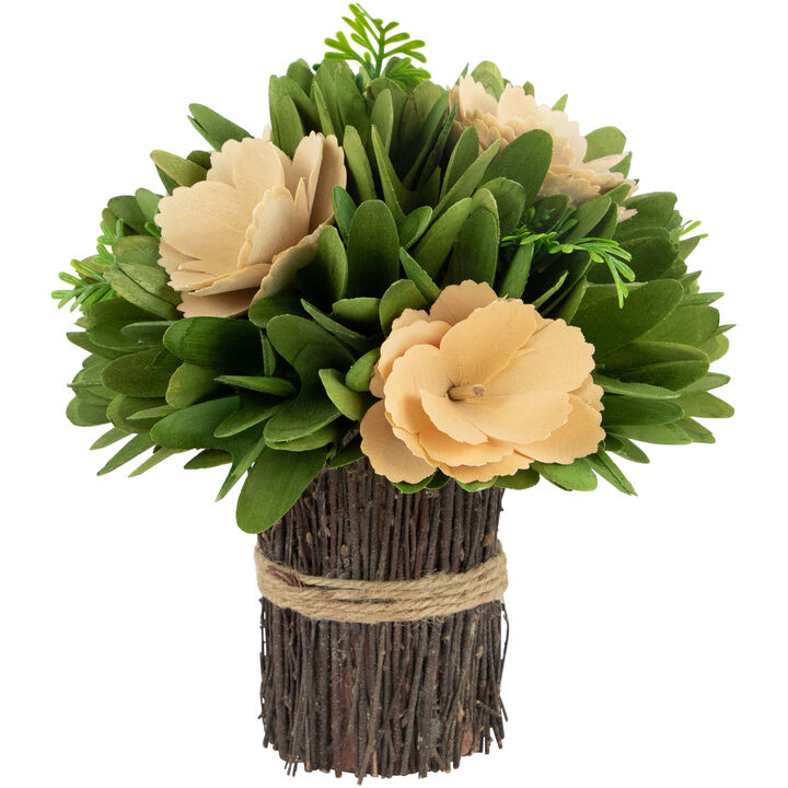 9" Tan Poppy Wooden Flowers Standing Bouquet Bundle