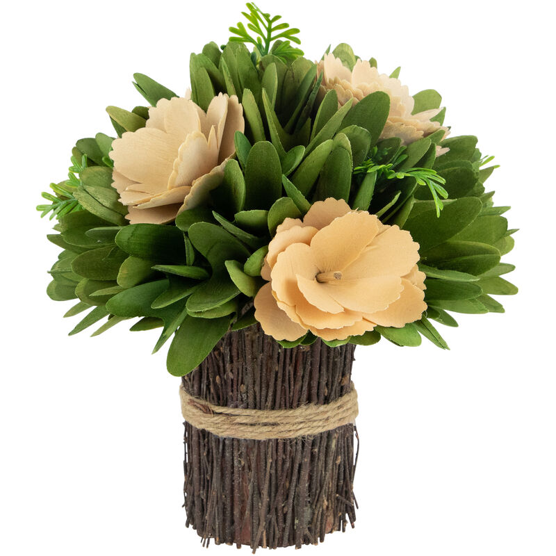 9" Tan Poppy Wooden Flowers Standing Bouquet Bundle image number 0