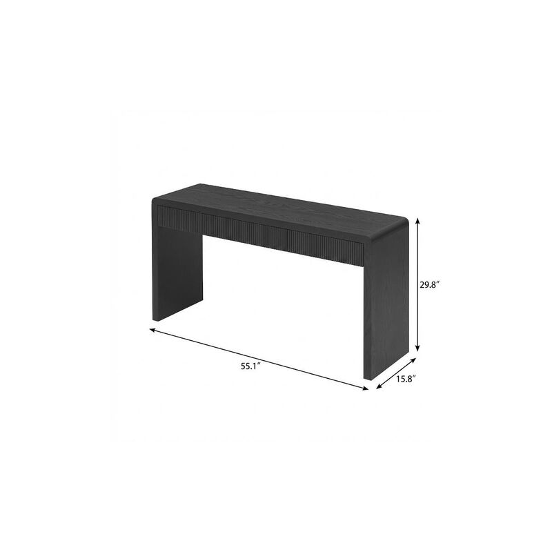 HomeRoots 55" Black Wood Double Pedestal Console Table With Three Drawers image number 2