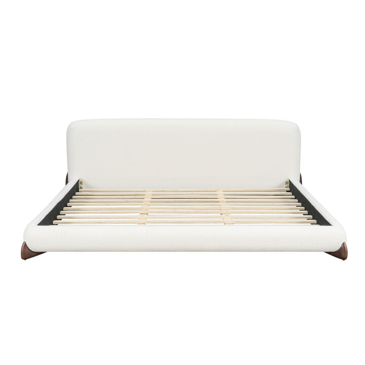 Christopher Knight Home Trustworthy Modern Upholstered Boucle Platform Bed with Thick Curved Headboard
