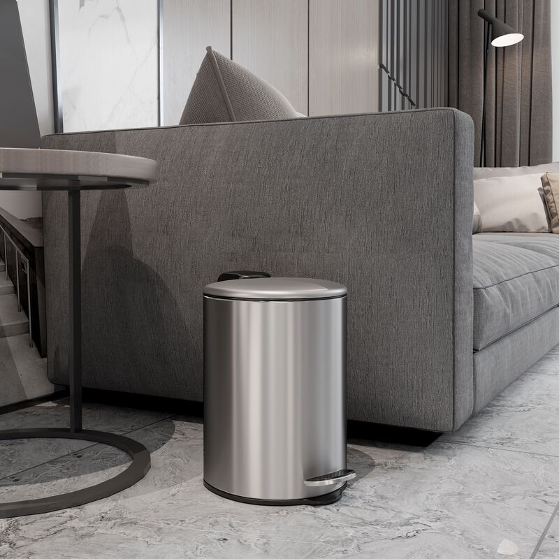 1.85 Gal./7 Liter Semi Round Brushed Step-on Trash Can for Bathroom and Office