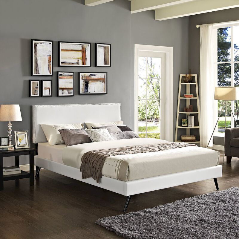 Phoebe Vinyl Full Platform Bed with Round Splayed Legs image number 6
