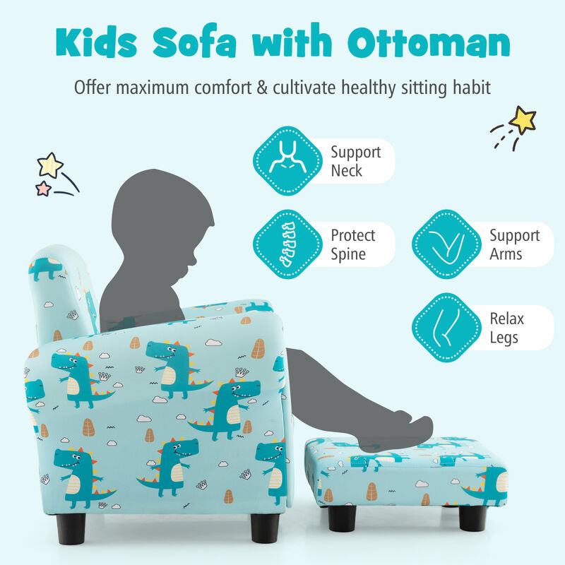 Kids Single Sofa with Cute Patterns  Ergonomic Backrest and Armrests