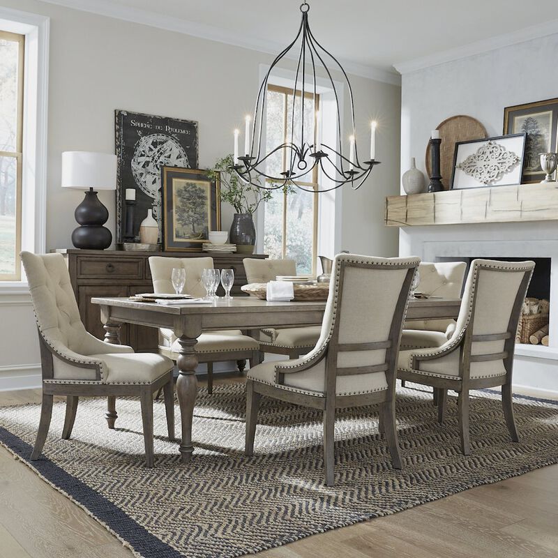 Liberty Furniture 7 Piece Trestle Table Set in Poplar & Rubberwood Solids w/ White Oak Veneers image number 2
