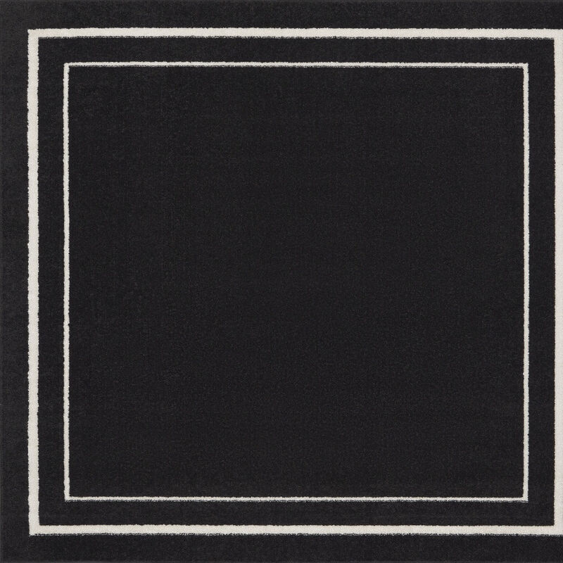 HomeRoots 5' Black And Ivory Square Indoor Outdoor Area Rug image number 0