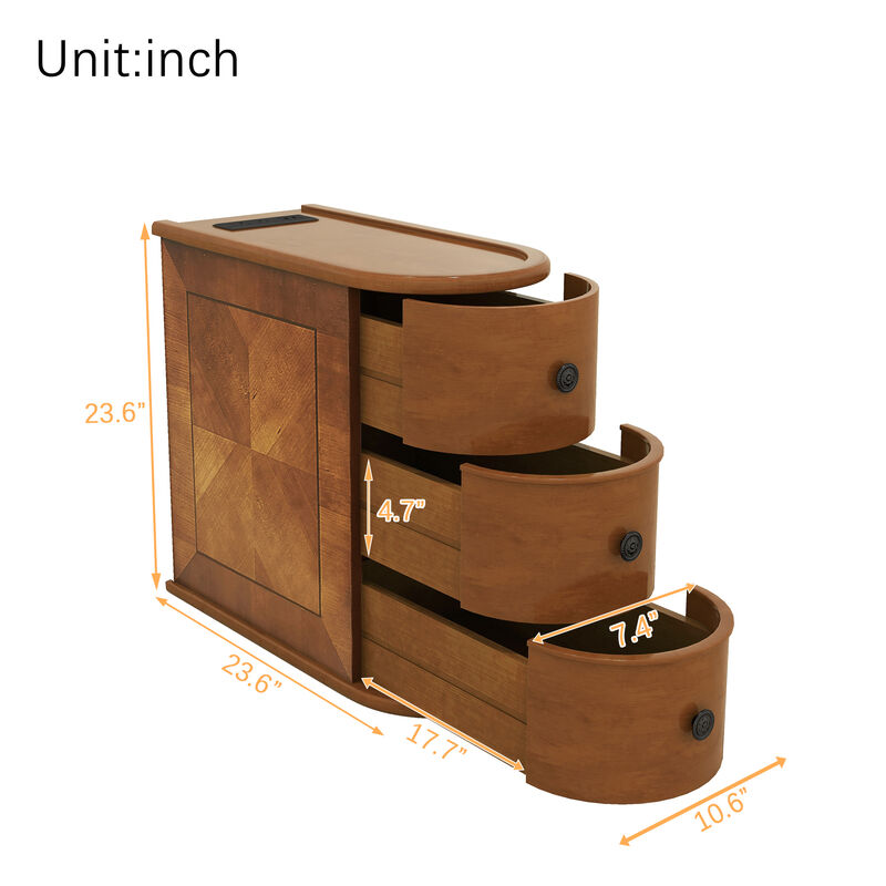 Whisen 23.6" Side Table with Charging Station, 2 Drawers Rubber Wood End Table for Living Room Bedroom image number 9