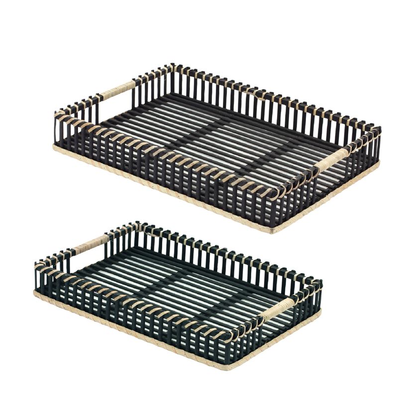 Wicker Rattan Tray Set of 2 for Decorative and Functional Use