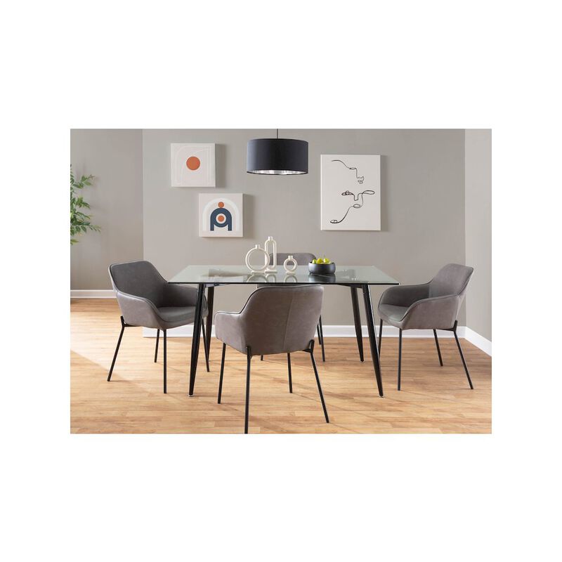 LumiSource Black Steel, Grey PU Daniella Dining Chair - Set of 2