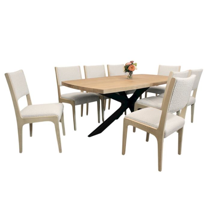 Logan 82 Dining Table, with 8 Ash Ivory Boucle Dining Chairs