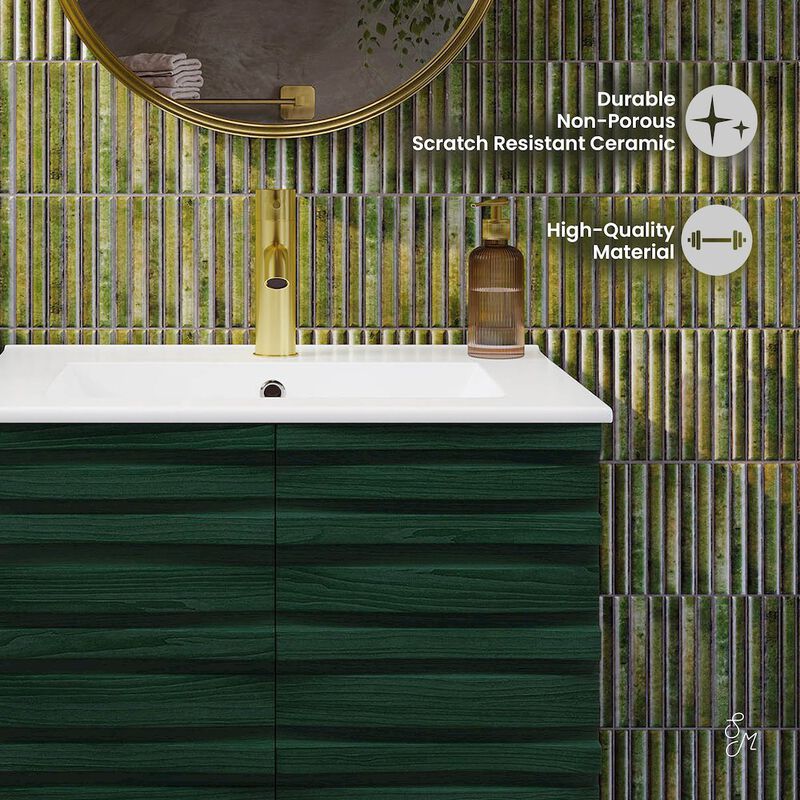 Cascade 24" Freestanding Bathroom Vanity in Green Oak with Sink Top image number 3