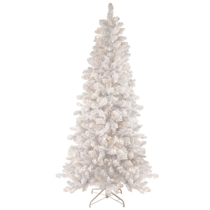 6.5' Pre-Lit Medium Flocked Norway Pine Artificial Christmas Tree  Warm White LED Lights
