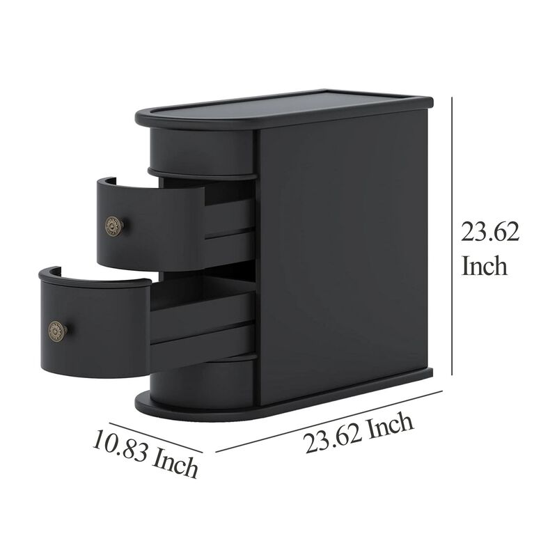 Side End Table, C Black Frame, Silver Metal Knobs 2 Drawer, 24 Inch