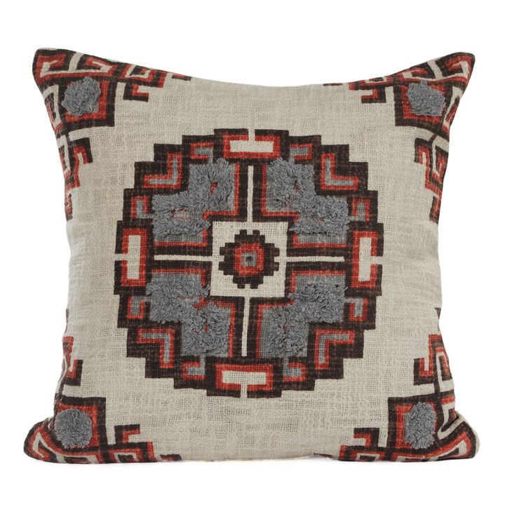 18" Red and Gray Rustic Medallion Square Throw Pillow