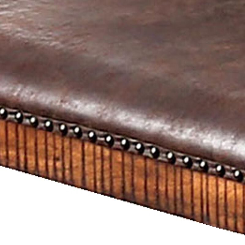 Wood and Faux leather Counter Height Bench with Nailhead Trims, Brown-Benzara