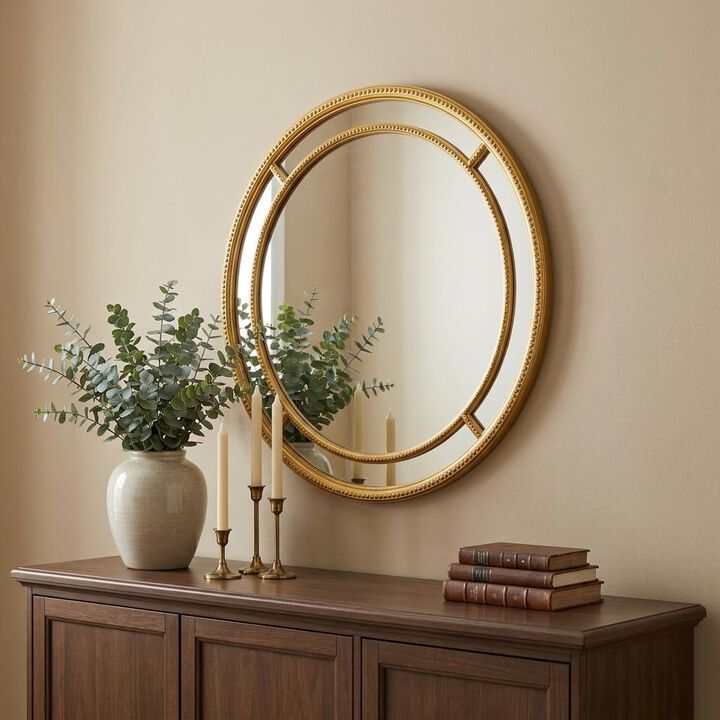 HomeRoots 35" Gold Geo Dot Round Double Frame Accent Mirror