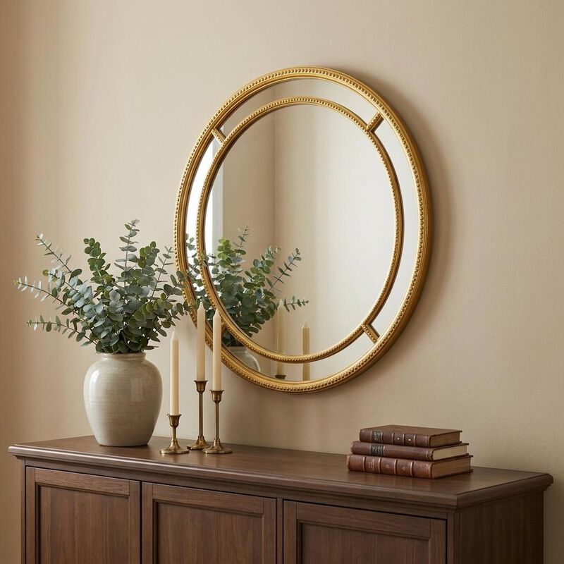HomeRoots 35" Gold Geo Dot Round Double Frame Accent Mirror image number 1