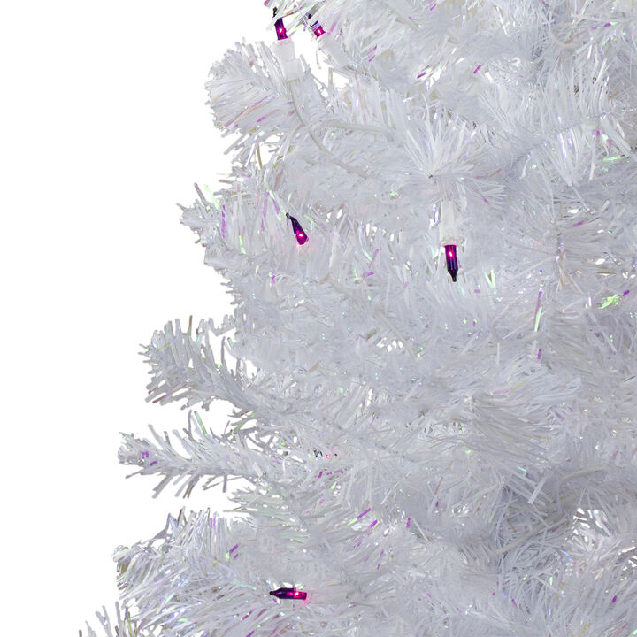 4 Pre-lit White Iridescent Pine Artificial Christmas Tree - Purple Lights