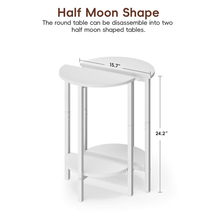 Vagusicc Side Tables Small End Tables, Set of 2 Half Round Side Table for Living Room, 2 Tier White Couch Side Table, Small Roun