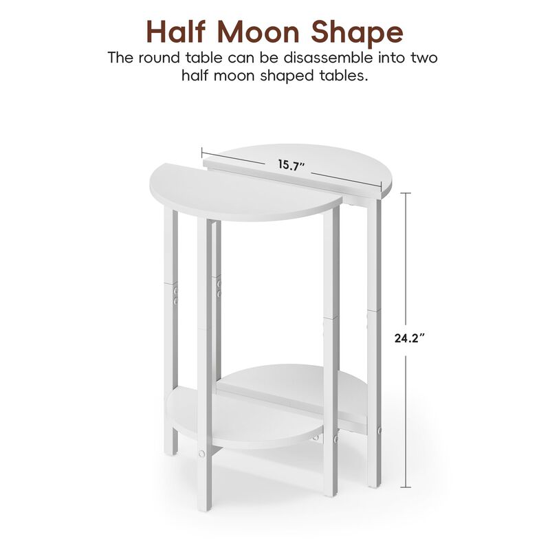 Vagusicc Side Tables Small End Tables, Set of 2 Half Round Side Table for Living Room, 2 Tier White Couch Side Table, Small Roun