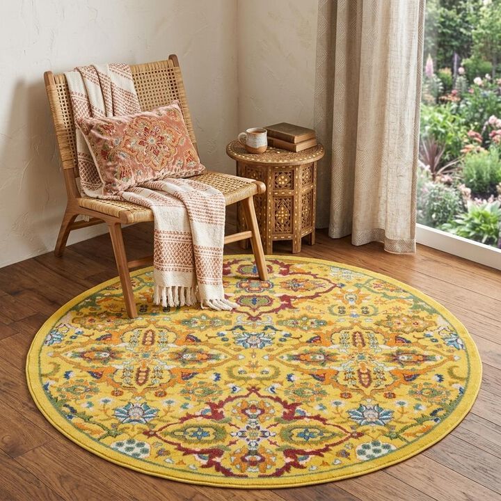 HomeRoots Round Floral Power Loom Area Rug