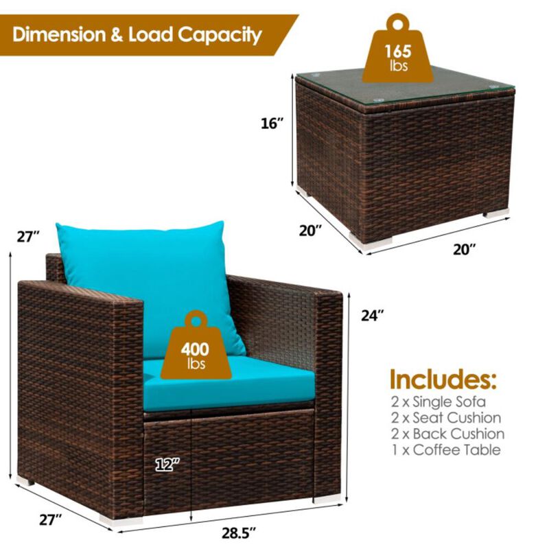 Hivvago 3 Pieces Patio Conversation Rattan Furniture Set with Cushion
