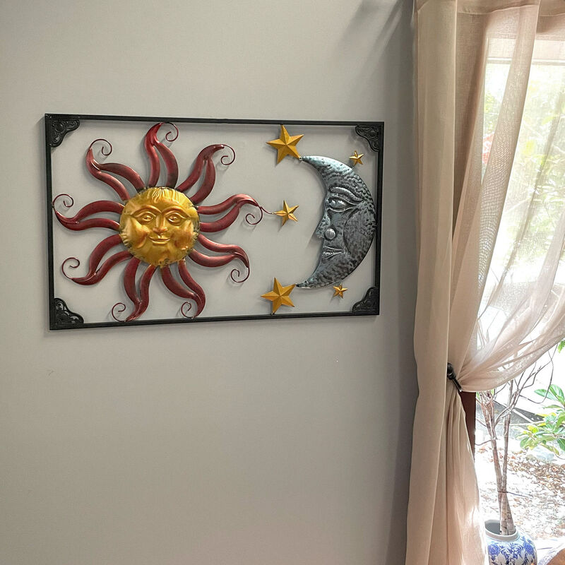 Tri-Tone Celestial Sun Moon and Stars Indoor/Outdoor Metal Wall Art image number 5
