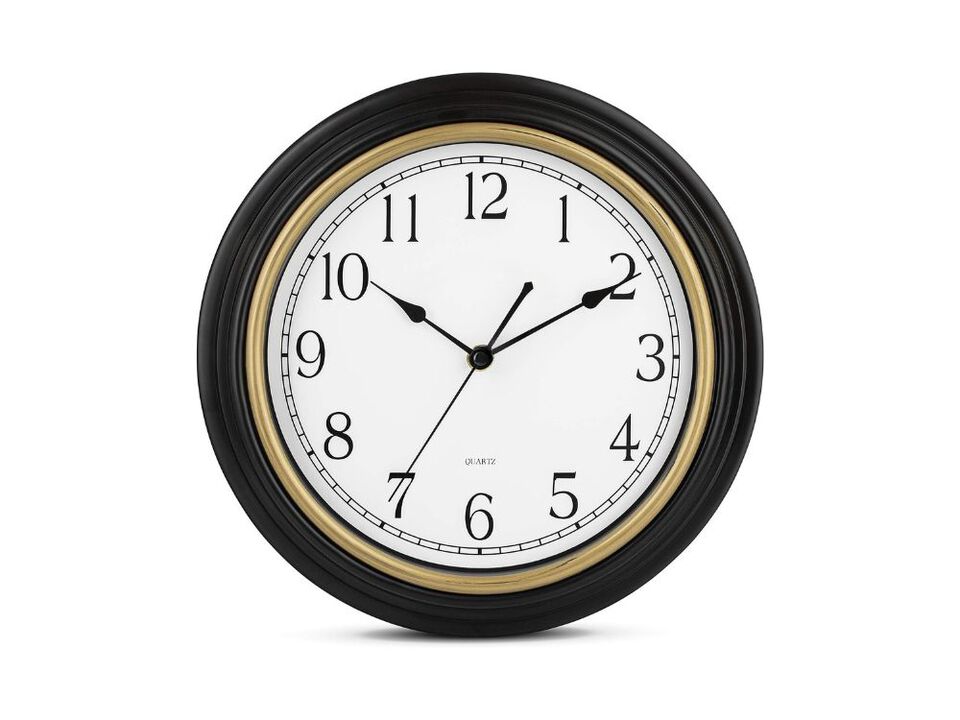 12" Decorative Black Wall Clock - Silent Battery Operated Vintage Retro Decor