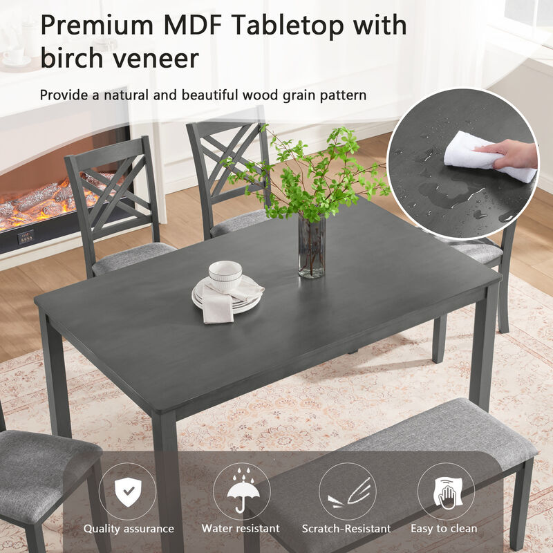 Cogdod Farmhouse 6‑Piece Wooden Dining Table Set, image number 6